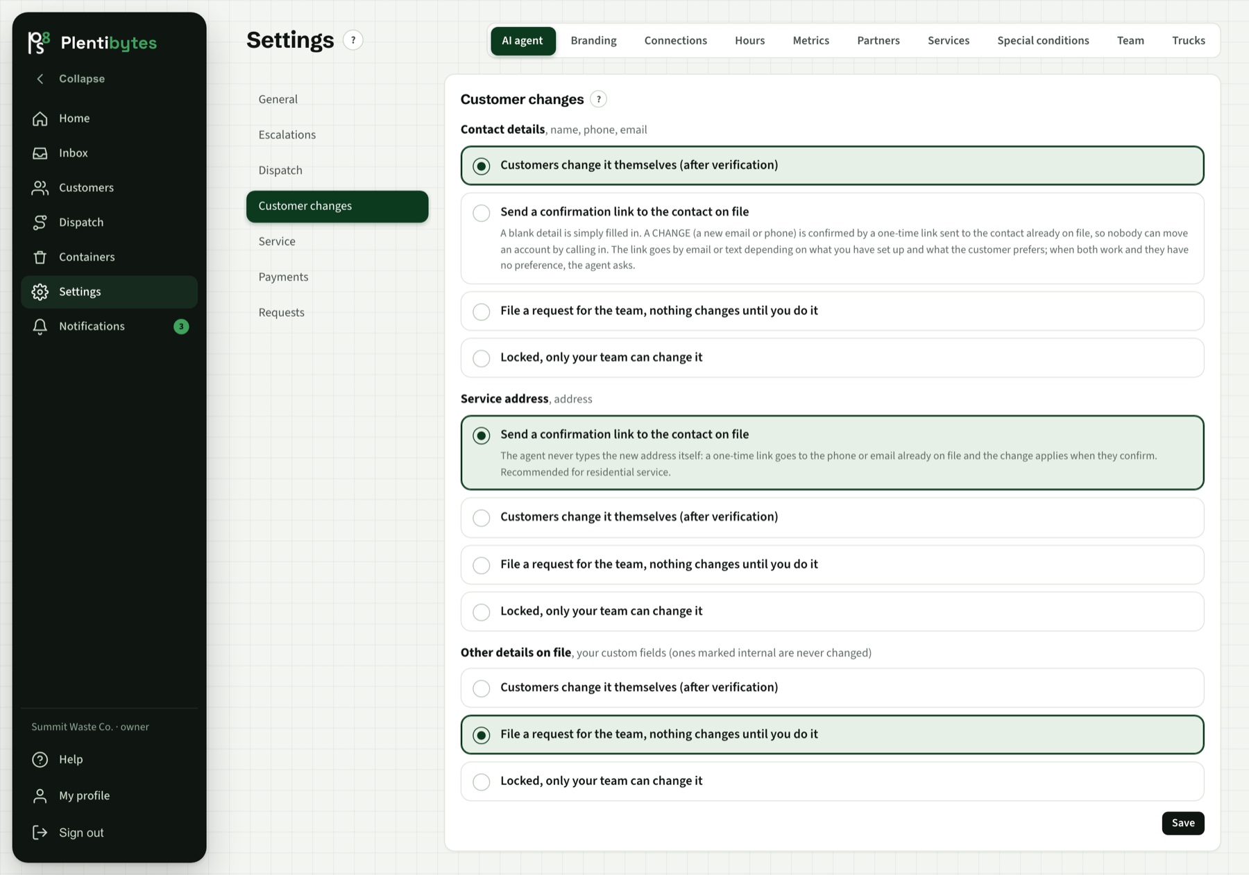 Customer changes: a mode for each kind of change