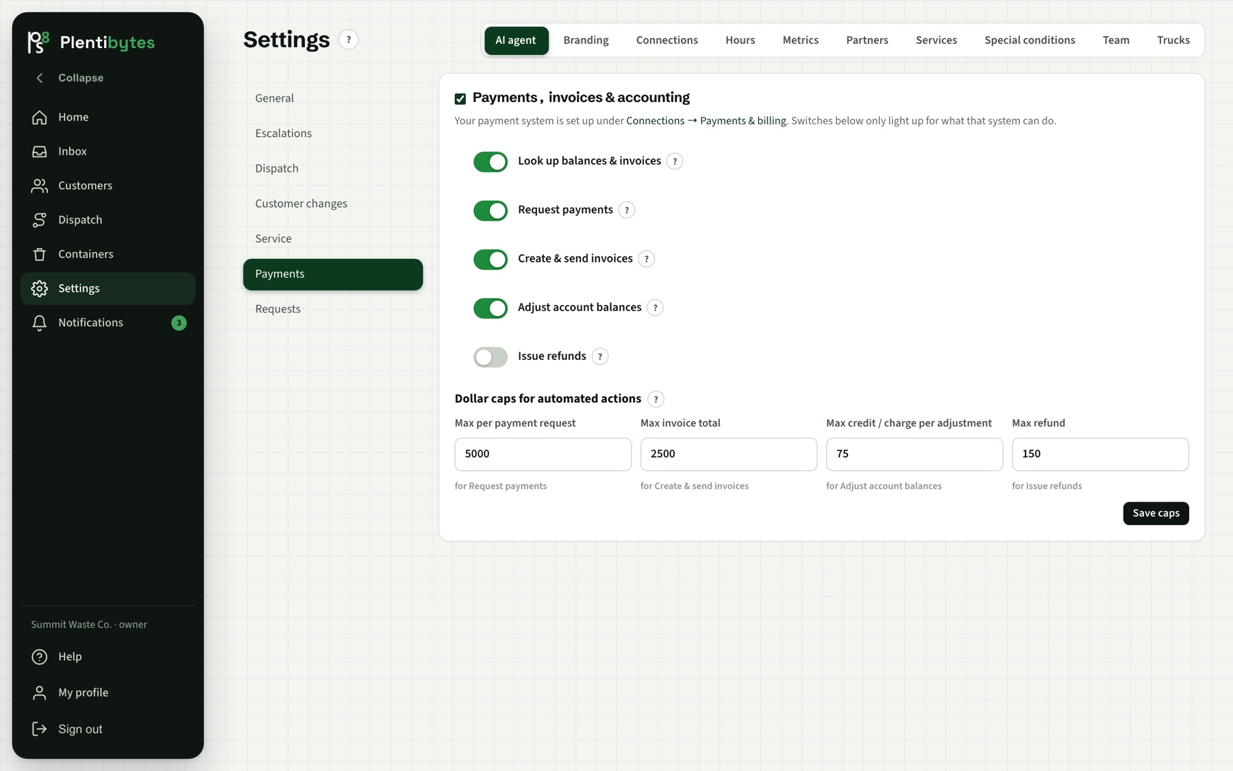 AI agent payments: switches for payment actions and a dollar cap on each