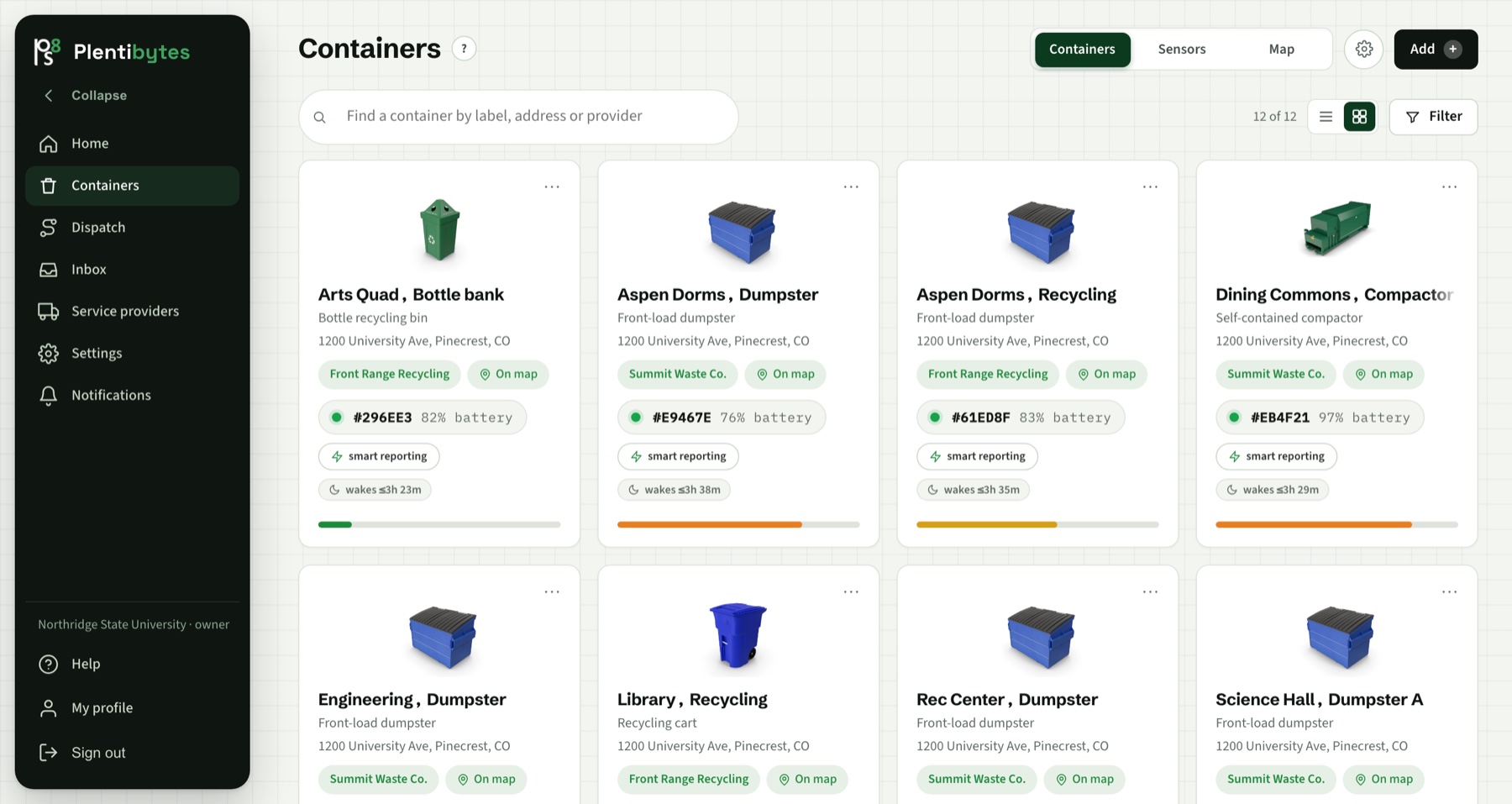 Containers with live fill levels from sensors